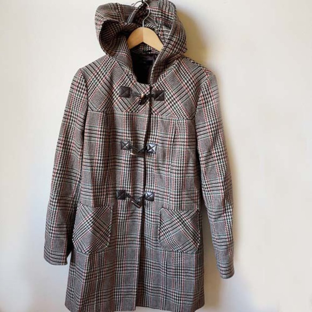 Benetton Houndstooth Hooded Duffle Coat Jacket